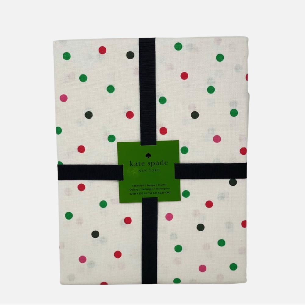 Kate Spade 60 x 102" Christmas Holiday Confetti Cotton Tablecloth Seats 8-10 NEW